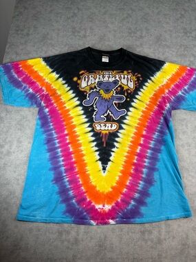 Grateful Dead Liquid Blue Tie Dye Shirt 2XL Y2K Bear Faded
